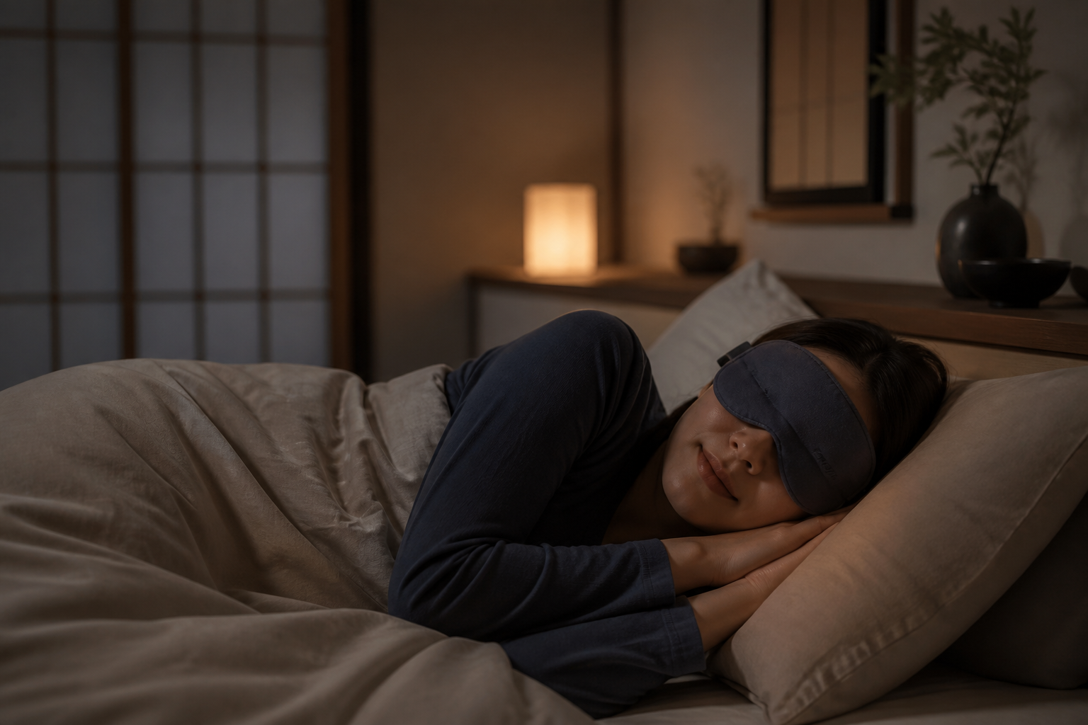 アイマスクをつけて安らかに眠る人